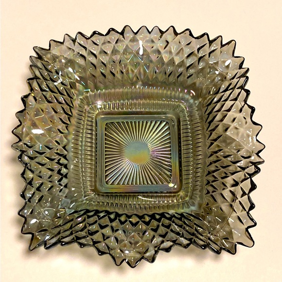 Vintage square iridescent grey hobnail depression glass candy dish/serving tray - Picture 2 of 4